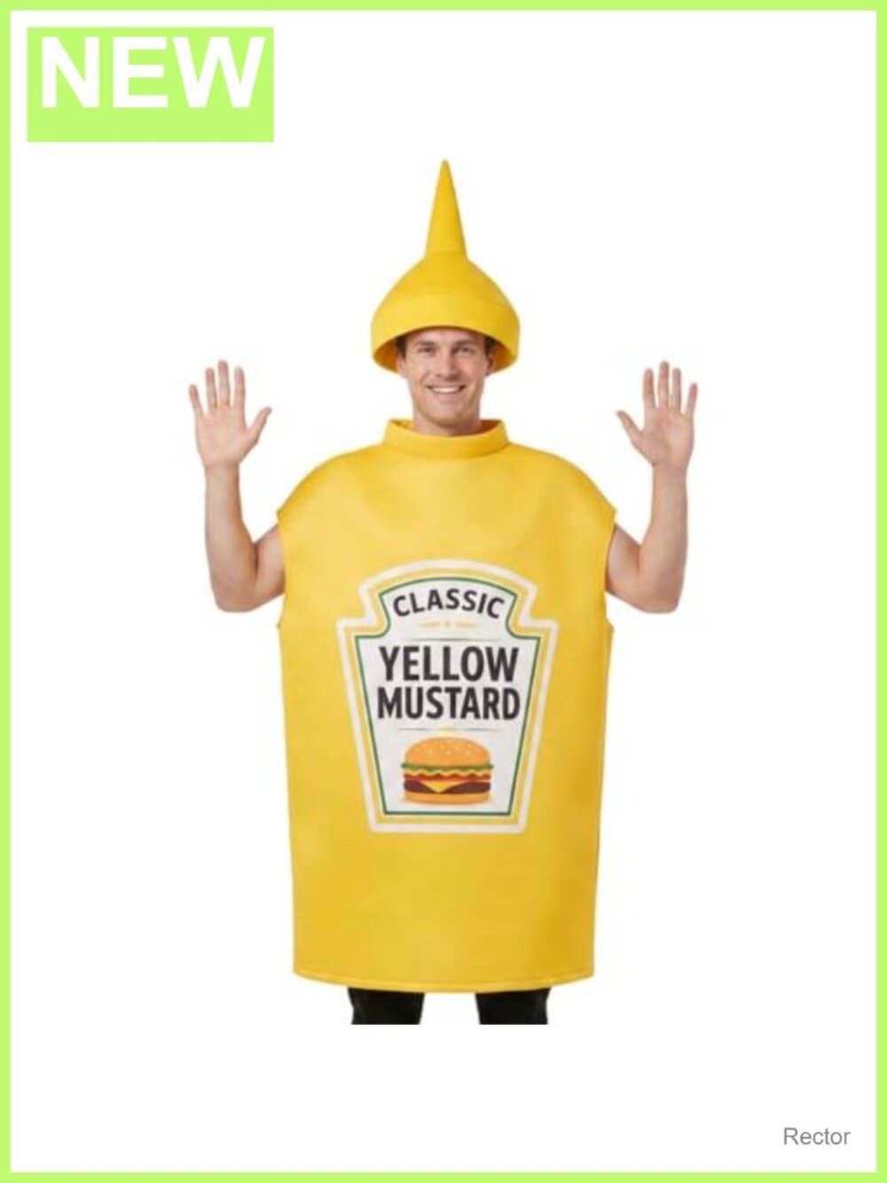 Mustard Bottle Costume Adult Robe & Hat Halloween Food Party Dress Up